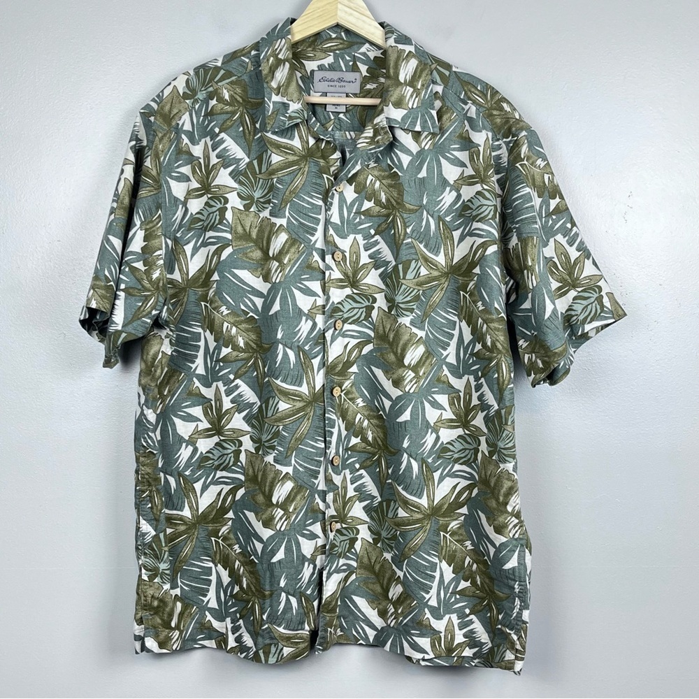 Eddie Bauer Men's Linen Blend Tropical Floral Button Up Shirt Size M; Hawaiian
